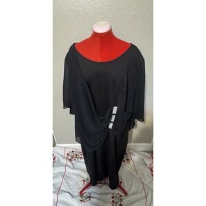 Hanna Nikole Black Chiffon Dress 24W Plus Size Rhinestone Drape NWT